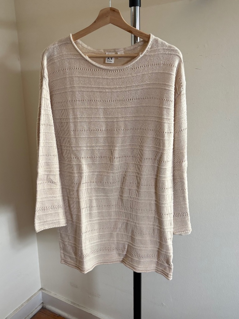 Roxy Cream Striped Lightweight Knit Dress with Bell Sleeves